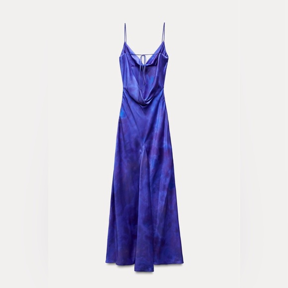 Zara dress maxi long open back satin effect blue bodycon wedding party cocktail - Picture 16 of 16